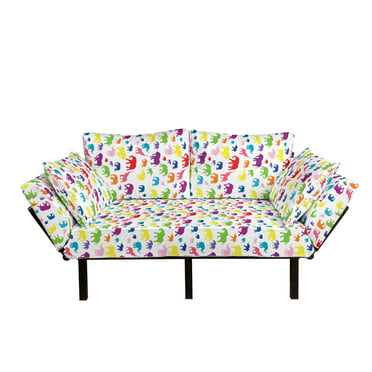 Ambesonne Floral Futon Couch Daybed with Metal Frame Upholstered Sofa for Living Dorm Loveseat Cartoon Drawing Style Ladybug Strawberry Bird Caterpillar Vibrant Colored Characters Multicolor 